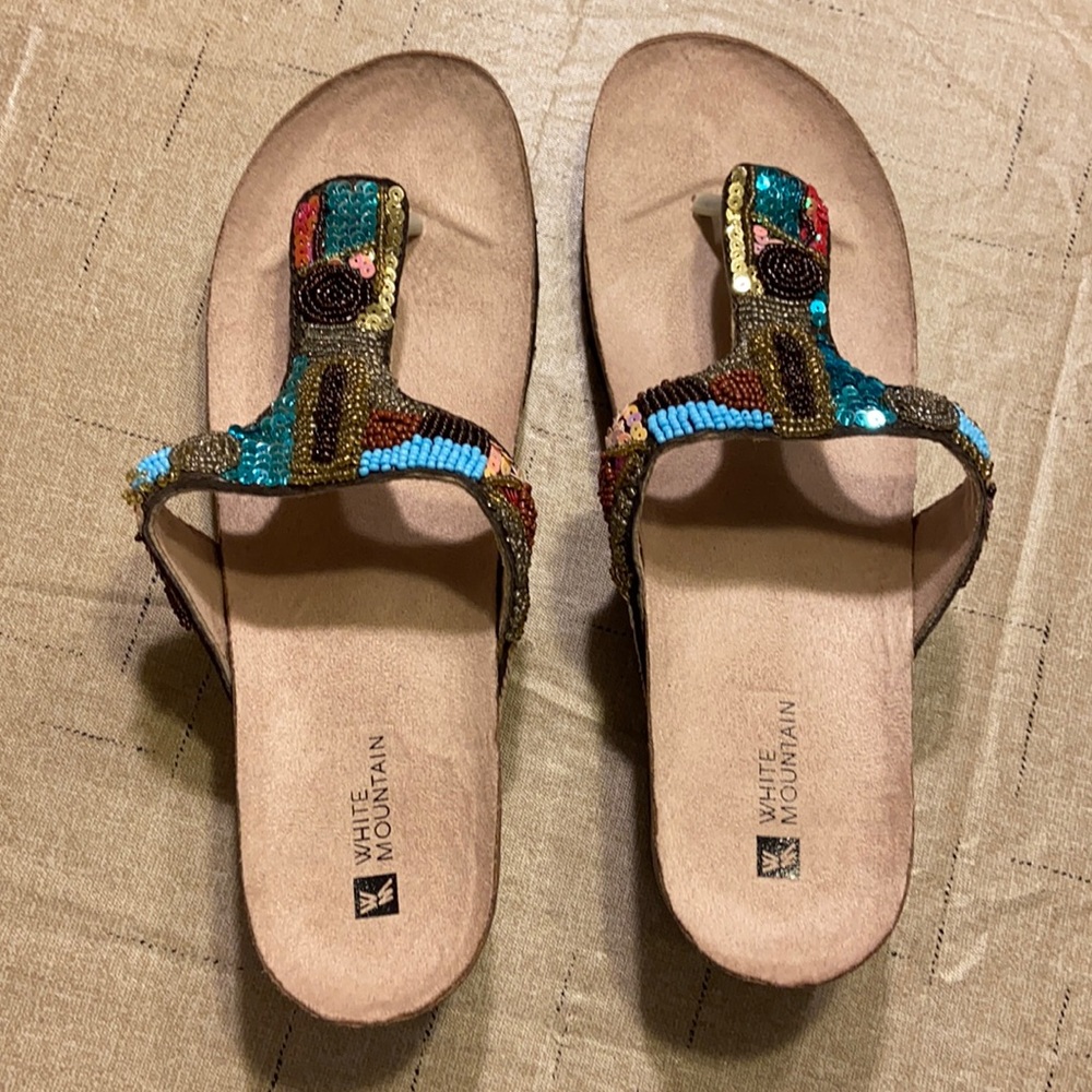 NWOT beaded wedge sandals